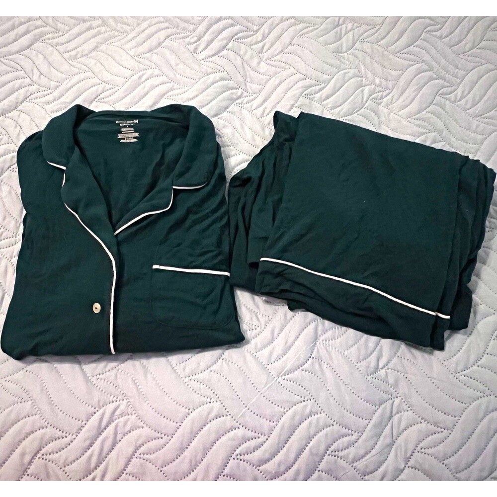 Member's Mark Women's 2pc Solid Green Modal/Spandex Button-Front Pajama Set S
